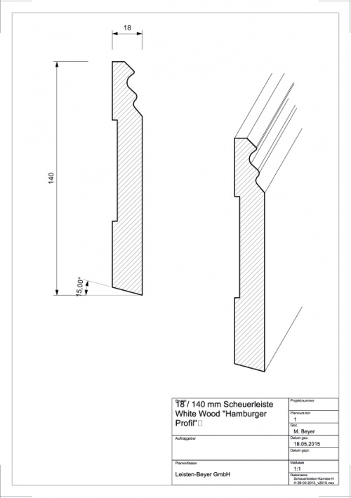 18 mm x 140 mm Sockelleiste White Wood