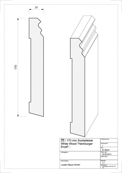 25 mm x 170 mm-Sockelleiste White Wood