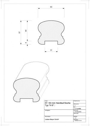 57 mm x 63 mm Handlauf Esche H 6