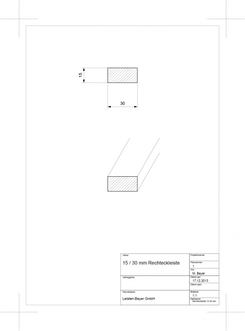 15 mm x 30 mm Rechteckleiste Buche