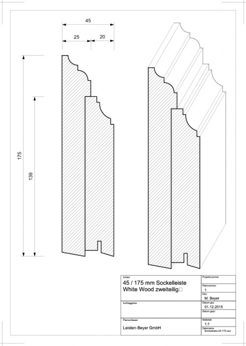 45 mm x 175 mm Sockelleiste White Wood