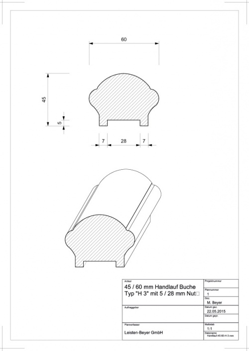 45 mm x 60 mm Handlauf Buche H 3