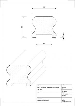 60 mm x 70 mm Handlauf Buche H 61