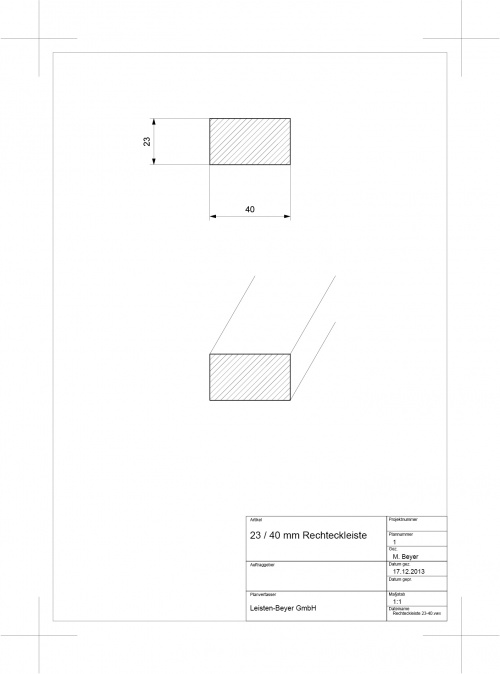 23 mm x 40 mm Rechteckleiste Buche