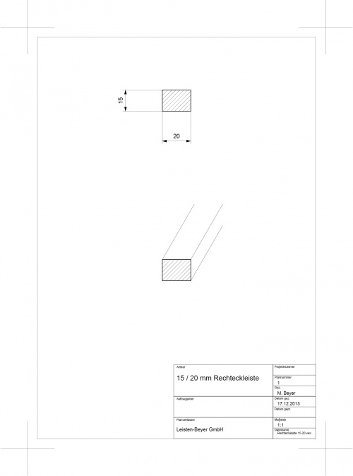 15 mm x 20 mm Rechteckleiste Eiche