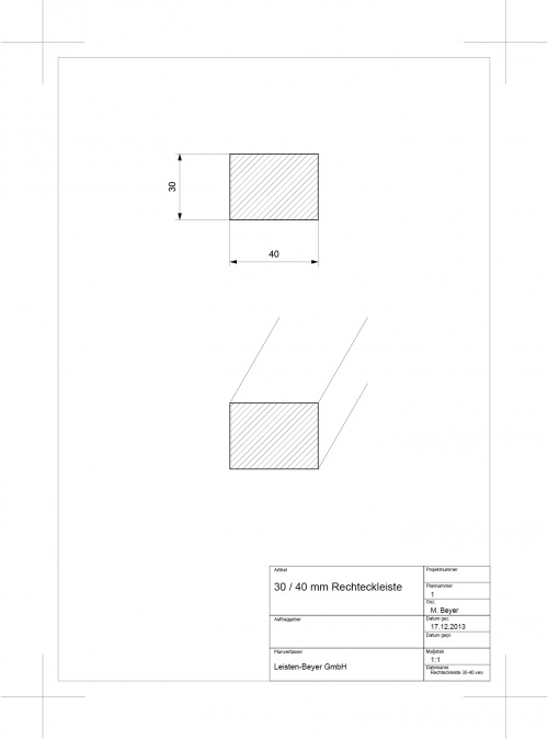 30 mm x 40 mm  Rechteckleiste Buche