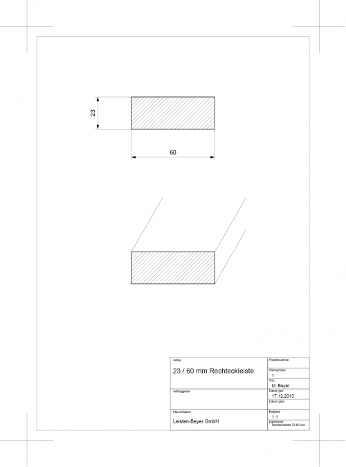 23 mm x 60 mm Rechteckleiste Buche