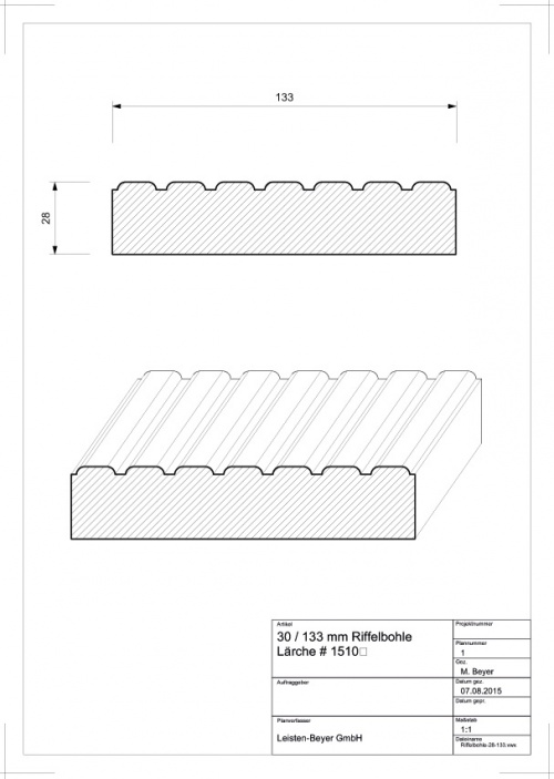 28 mm x 133 mm Lärche Riffelbohle # 1510