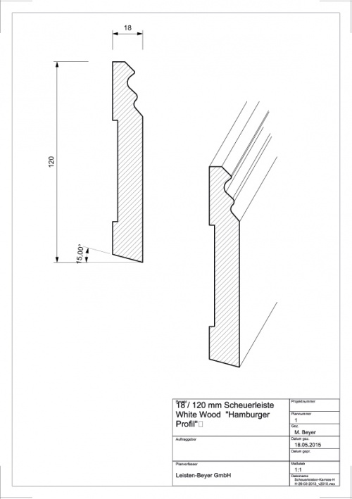 18 mm x 120 mm Sockelleiste White Wood