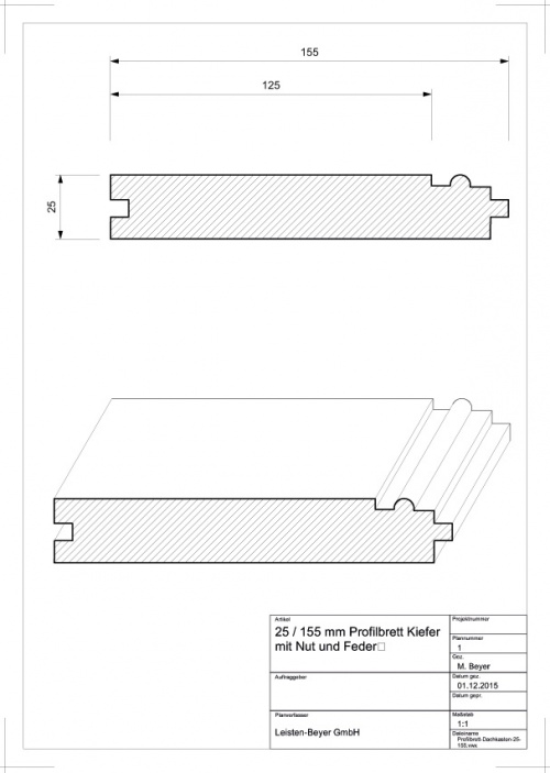25 mm x 155 mm Profilbrett Kiefer