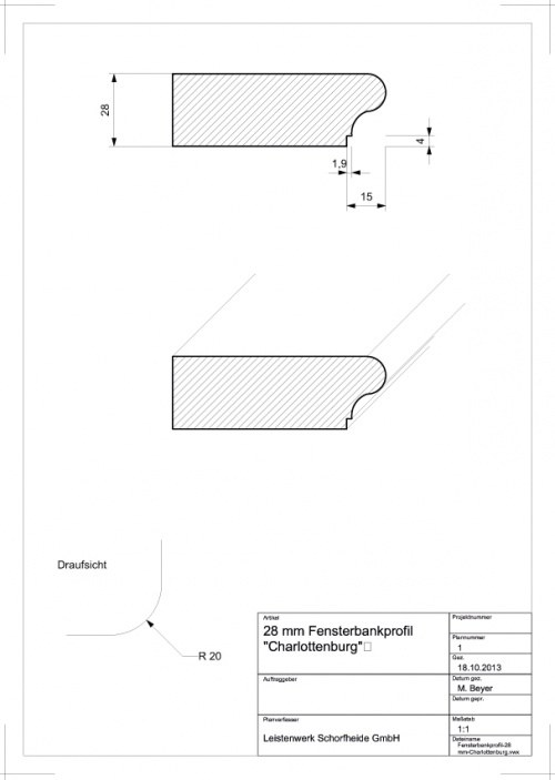 28 mm Innenfensterbankprofil Typ B