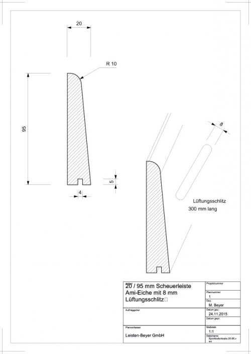 20 mm x 95 mm Sportbodenleiste Eiche