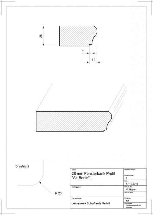 28 mm Innenfensterbankprofil Typ A