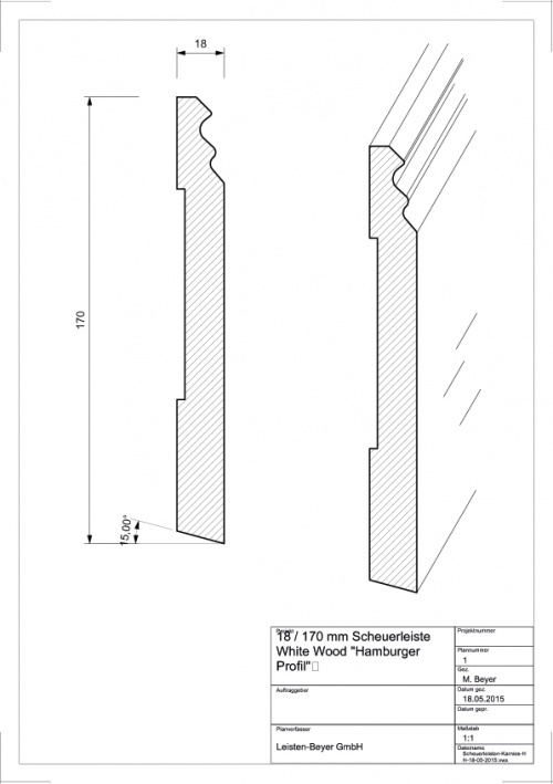 18 mm x 170 mm Sockelleiste White Wood