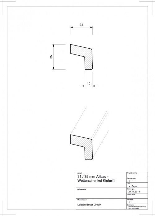 31 mm x 35 mm Altbau Wetterschenkel Kiefer