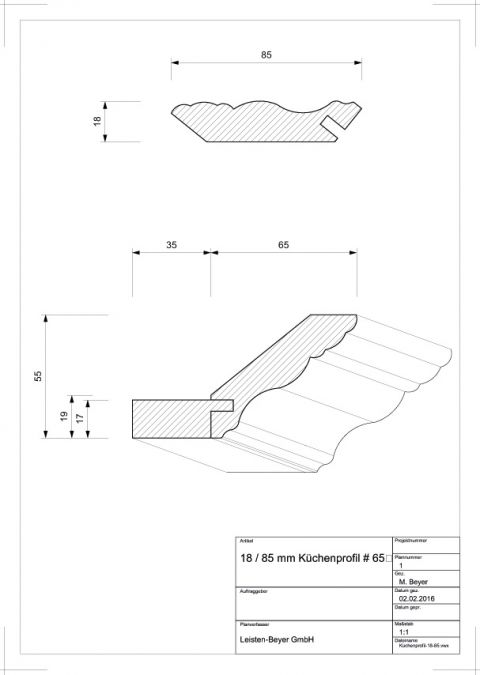 Eiche Küchenprofil zweiteilig # 065