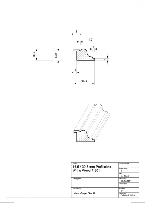 16,5 mm x 30,5 mm Profilleiste White Wood # 901