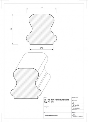 75 mm x 75 mm Handlauf Buche H 1