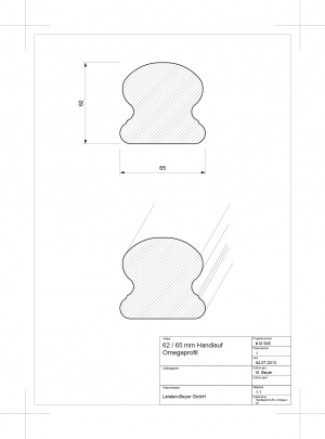 62 mm x 65 mm Handlauf Buche H 16