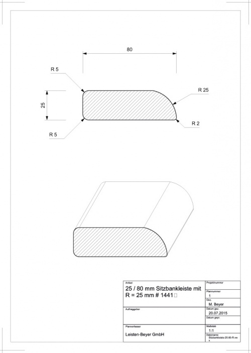 25 mm x 80 mm Sitzbankleiste Kiefer # 1555