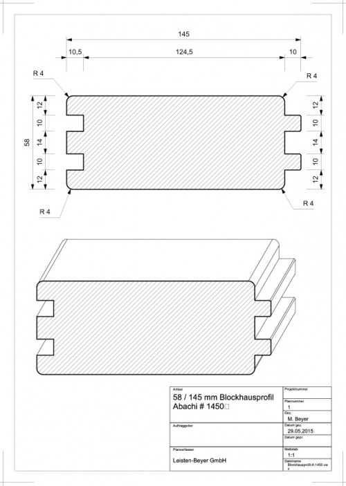 58 mm x 145 mm Blockhausprofil Abachi # 1600