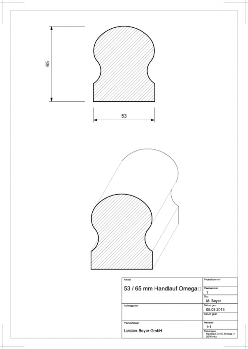 53 mm x 65 mm Handlauf Buche H 11