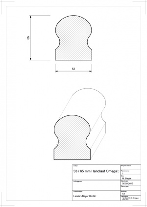 53 mm x 65 mm Handlauf Buche H 11