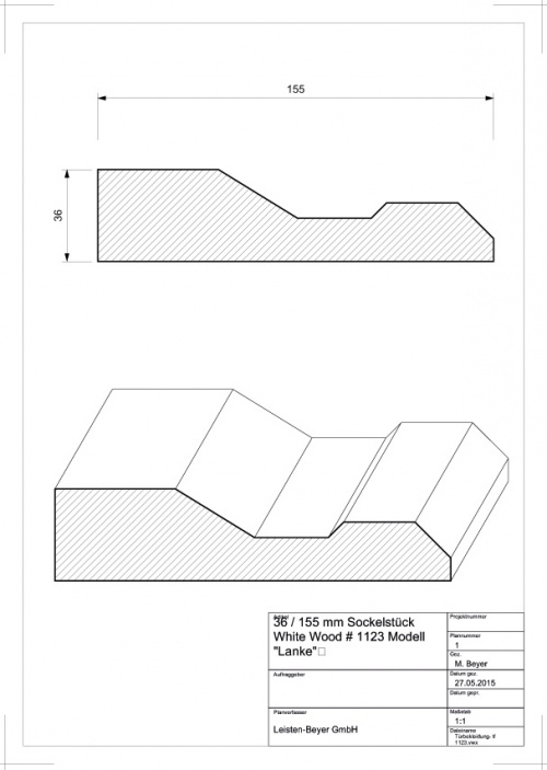 36 mm x 155 mm Sockelstück White Wood