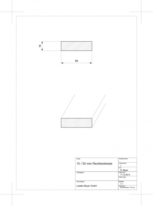 15 mm x 50 mm Rechteckleiste Buche