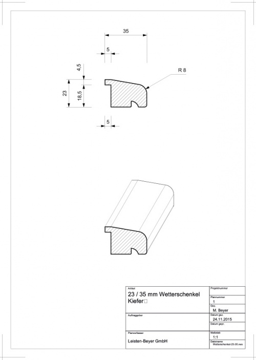 23 mm x 35 mm Altbau Wetterschenkel Kiefer