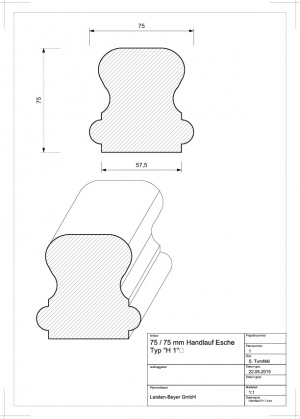 75 mm x 75 mm Handlauf Esche H 1