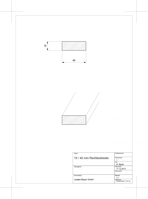 15 mm x 40 mm Rechteckleiste Eiche