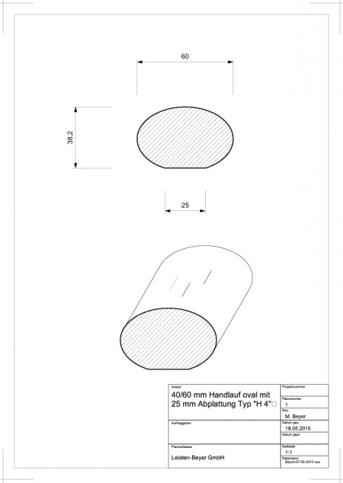 40 mm x 60 mm Handlauf Buche H 4