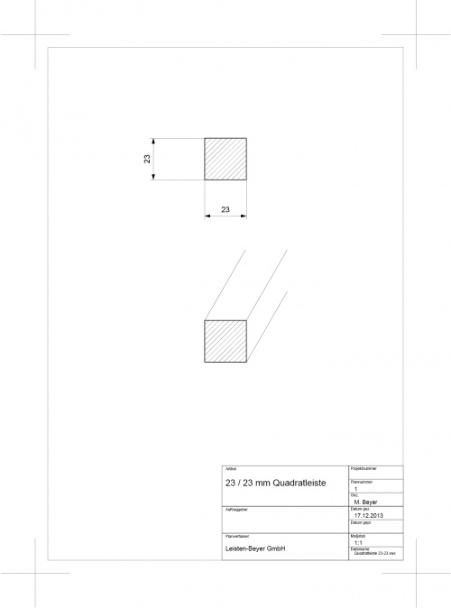 23 mm x 23 mm Quadratleiste Buche