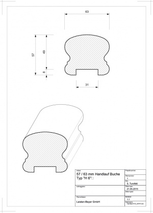 57 mm x 63 mm Handlauf Buche H 6