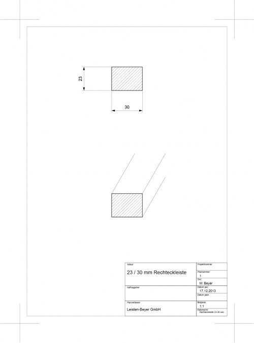 23 mm x 30 mm Rechteckleiste Buche