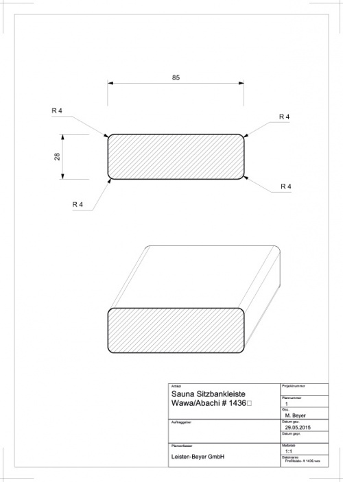 28 mm x 85 mm Sauna Sitzbankleiste Abachi # 1553