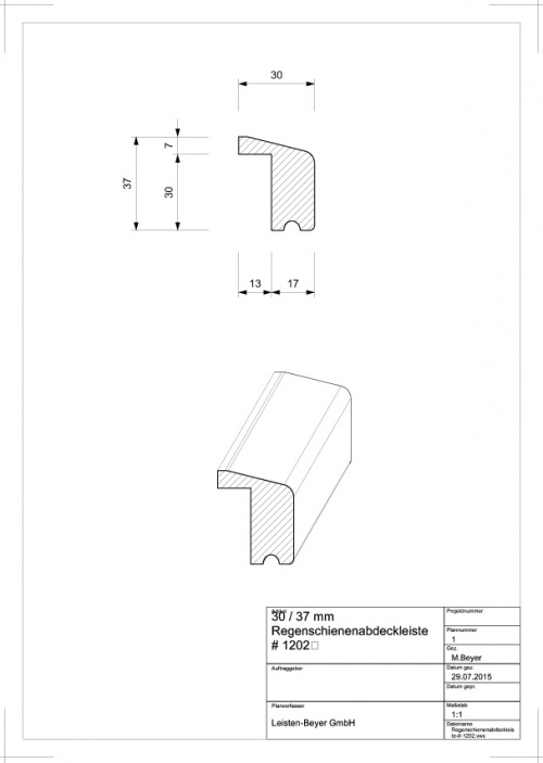 30 mm x 37 mm Altbau Regenschienenleiste Kiefer # 1202